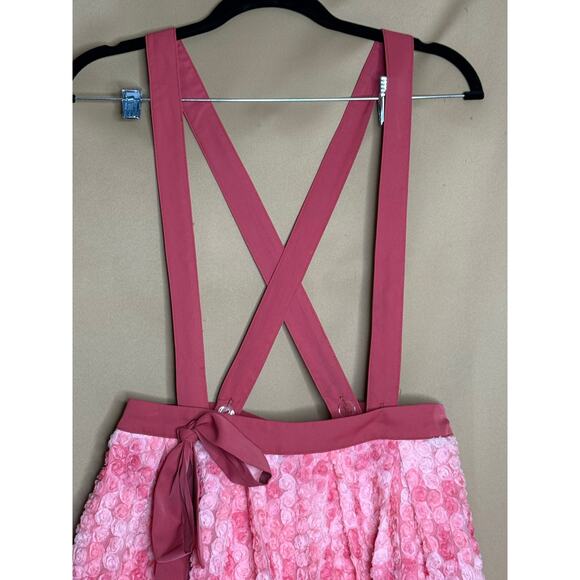 Unique Vintage Adorable Pink Mesh Rose Mini Skirt With Suspenders M 6 8 NWOT - Picture 5 of 8